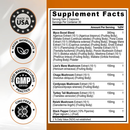 Vitamax MycoBoost Mezcla de Hongos: Melena de León, Cola de Pavo, Chaga, Reishi, Cordyceps, Shiitake y más – Image 5