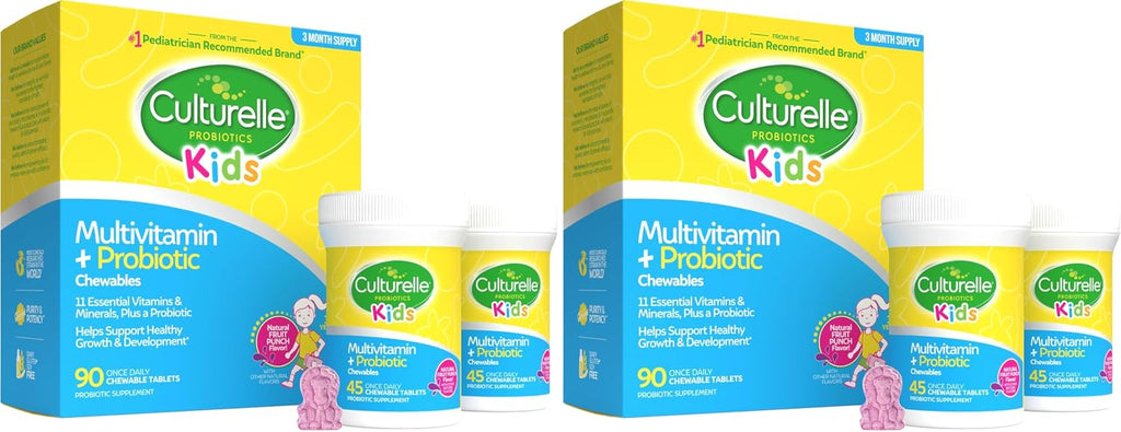 Culturelle Kids Multivitamínico + Probiótico Completo Masticable para Niños de 3+ Años, 50 Comprimidos Sabor Fruta