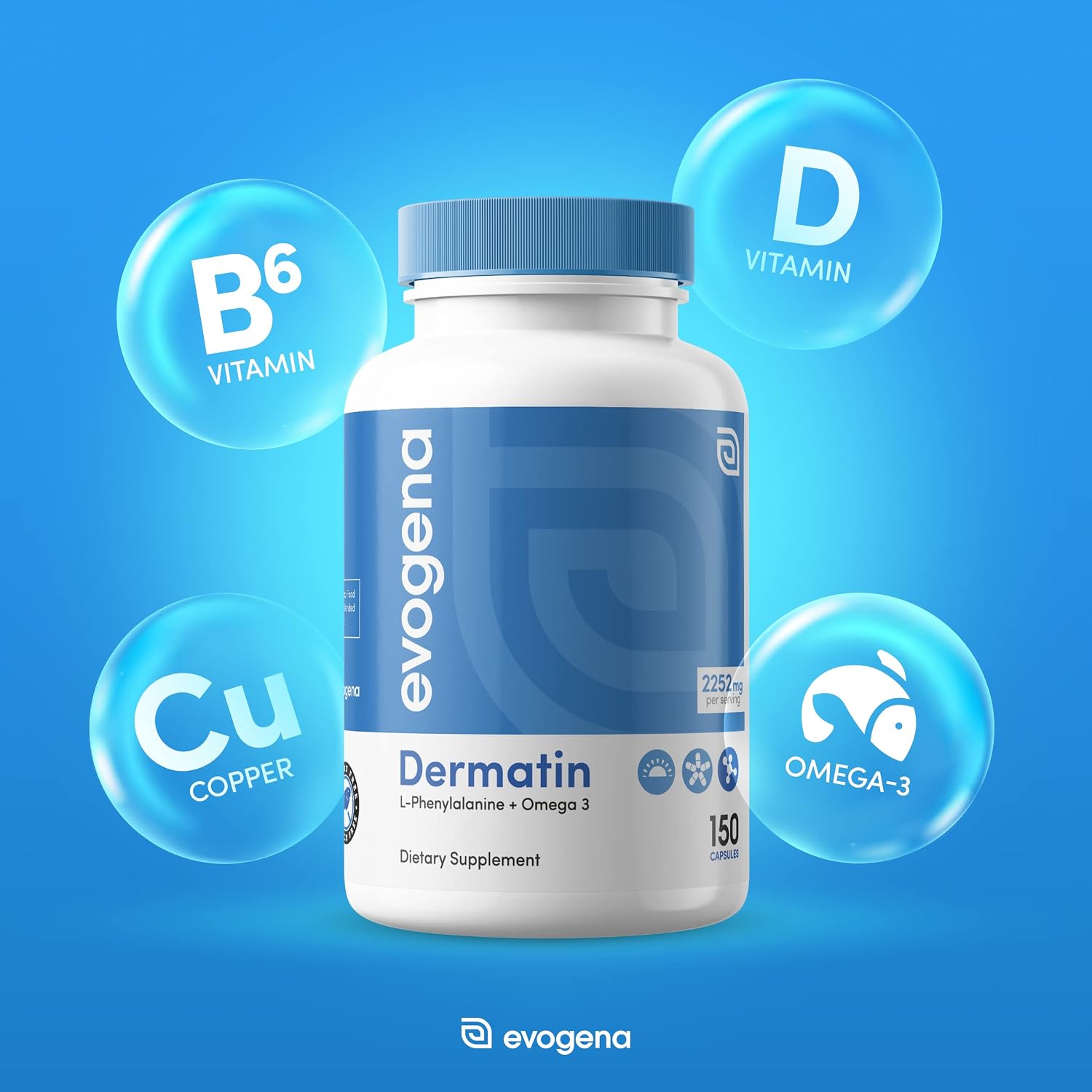 Dermatin - Complemento para Vitiligo con L-fenilalanina, Omega-3, Vitaminas D y B6 y Cobre