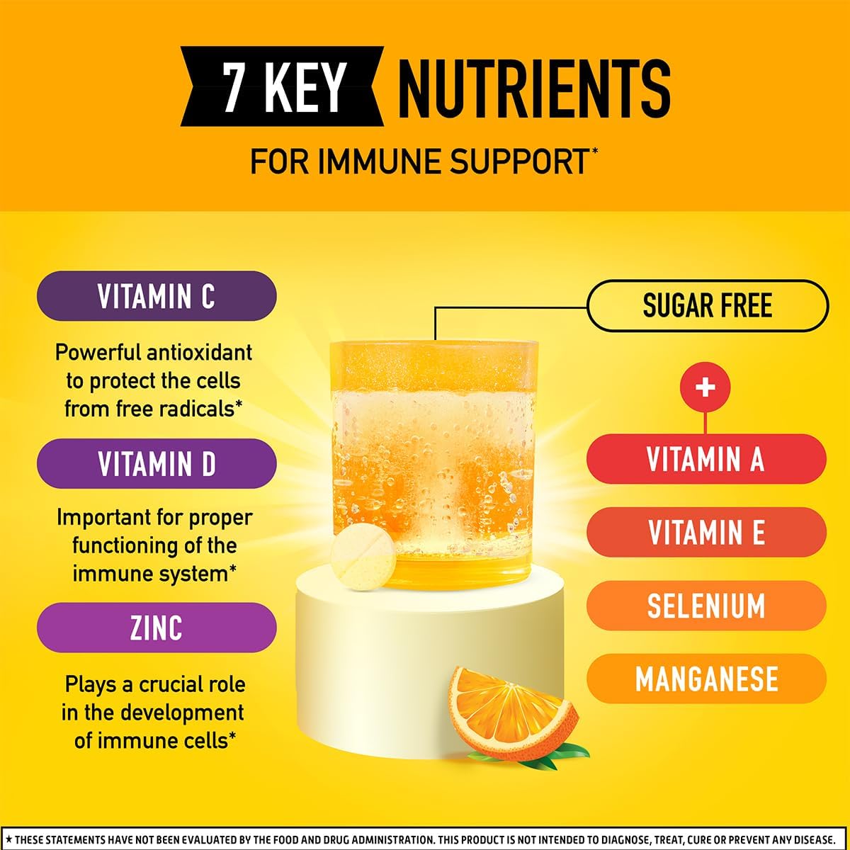 Airborne 1000mg Vitamina C + Zinc Sin Azúcar Multivitamínico Apoyo Inmunológico Comprimidos Efervescentes Sabor Naranja, 30 Comprimidos (Paquete de 2)