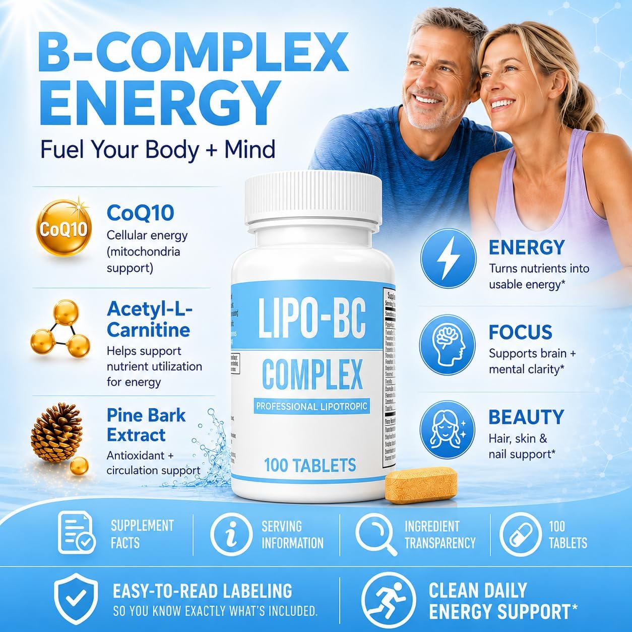 Lipo BC Complex, 200 comprimidos (2 paquetes de 100)