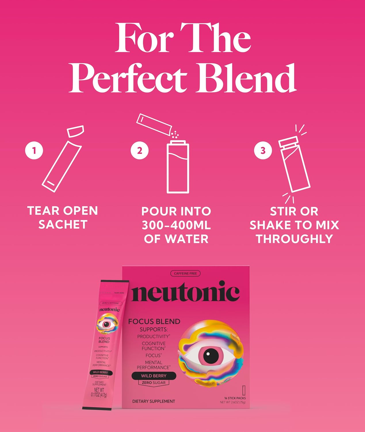 Neutonic Mezcla Nootrópica en Polvo - Sabor Wild Berry (16 sticks)