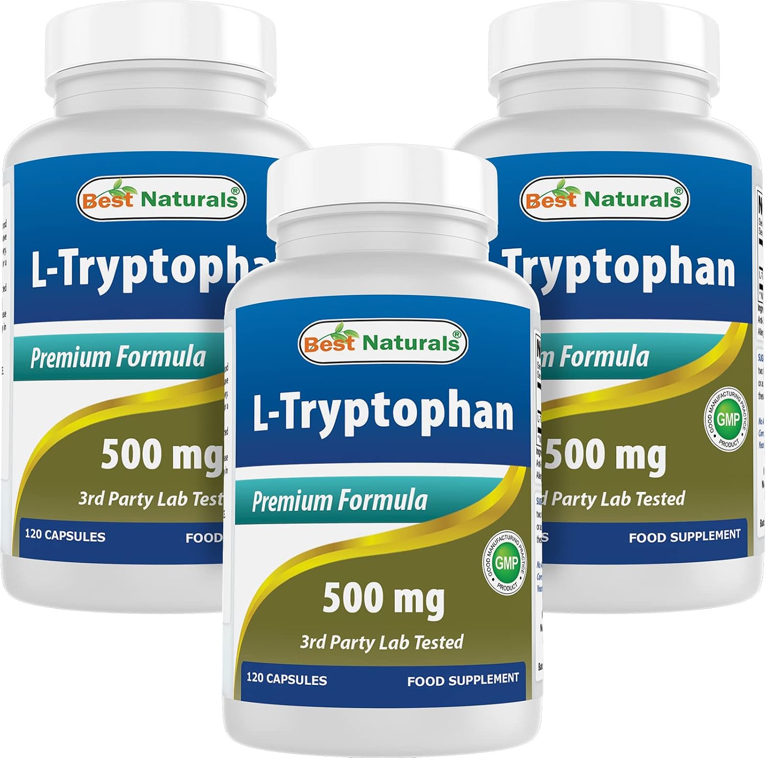 Best Naturals L-Triptófano 500 mg, 120 Cápsulas (Pack de 3)