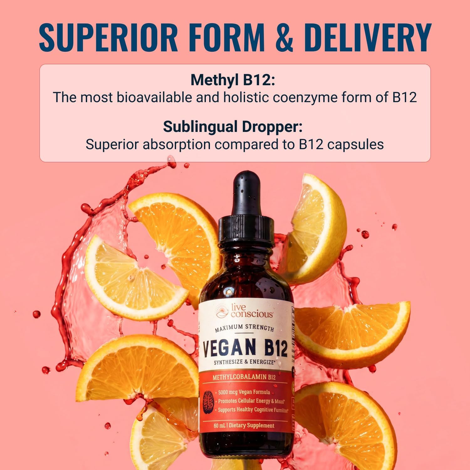 Live Conscious Vitamina B12 Vegana Sublingual - Metilcobalamina 5000 mcg