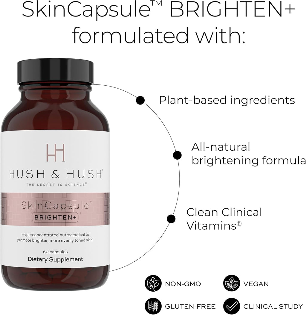 Hush & Hush Brighten+ Suplemento de Vitamina C para Piel Radiante, 60 Cápsulas