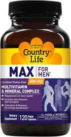Country Life Max for Men - Complejo Multivitamínico y Mineral, Sin Hierro - 120 Cápsulas Vegetarianas
