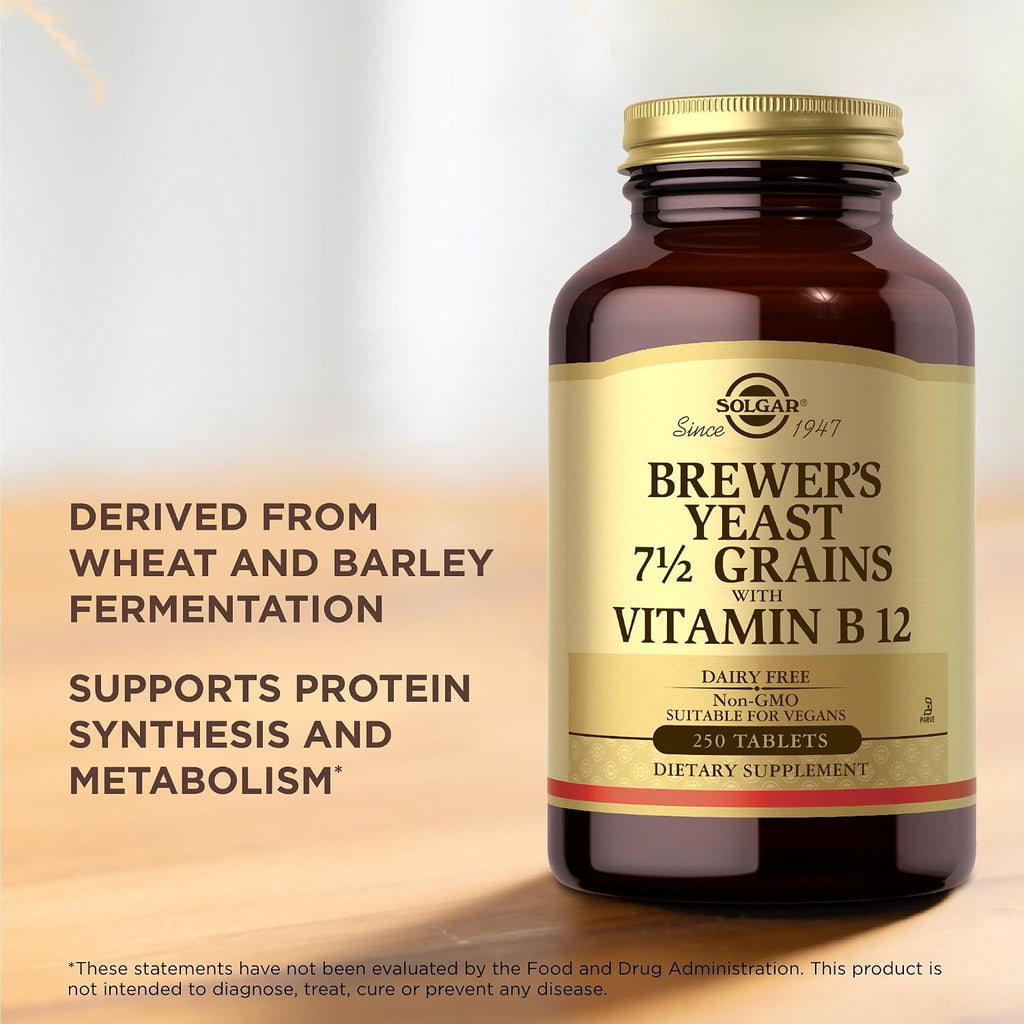 Solgar Levadura de Cerveza 7 ½ Granos con Vitamina B12 - 250 Comprimidos