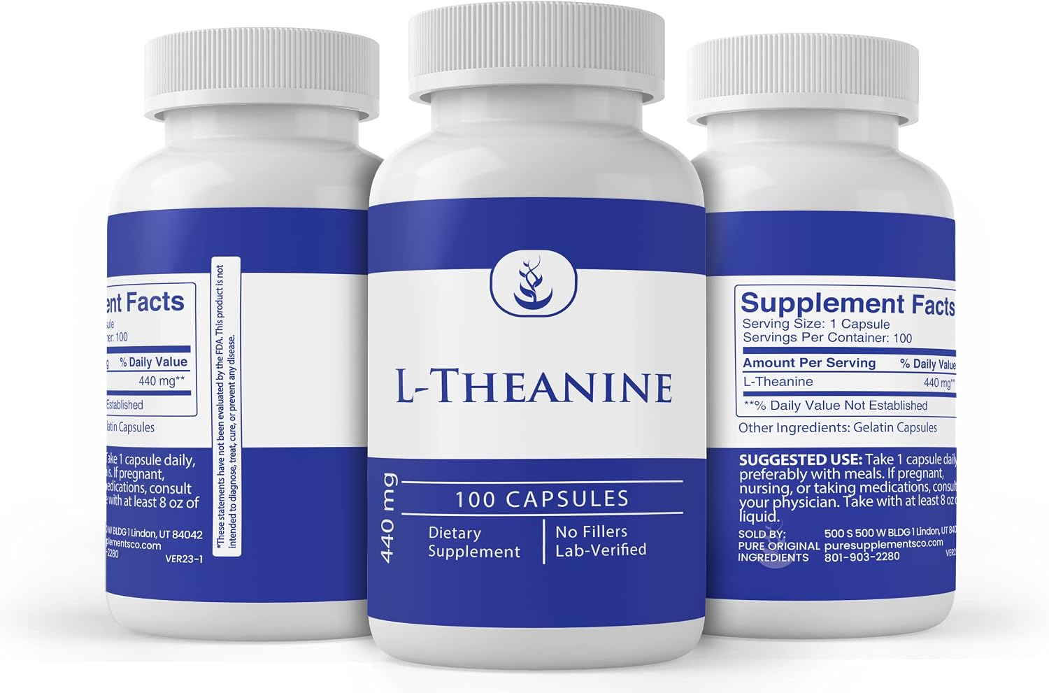 Pure Original Ingredients L-Teanina, 100 Cápsulas - Puro y Sin Aditivos