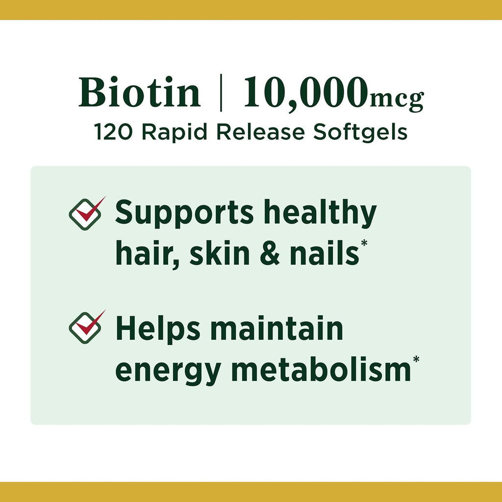 Nature's Bounty Biotina 10.000 mcg, 120 Cápsulas Blandas de Liberación Rápida (Paquete de 10)