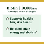 Nature's Bounty Biotina 10.000 mcg, 120 Cápsulas Blandas de Liberación Rápida (Paquete de 10)