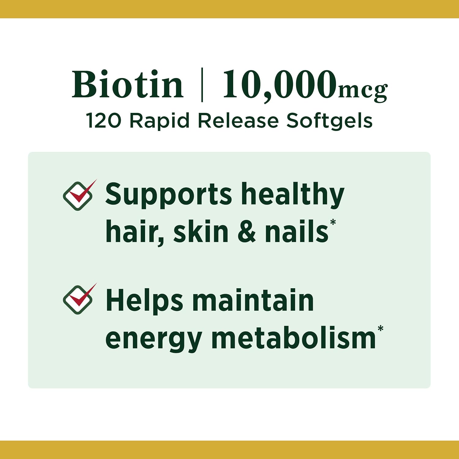 Nature's Bounty Biotina 10.000 mcg, 120 Cápsulas Blandas de Liberación Rápida (Paquete de 10)