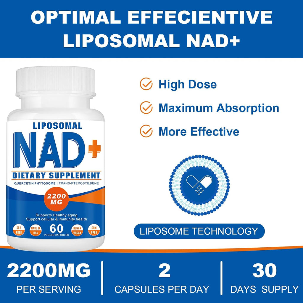 Spliferkou NAD+ Liposomal 2200mg, 60 Cápsulas | Suplemento de NAD+ para Energía Celular y Envejecimiento Saludable