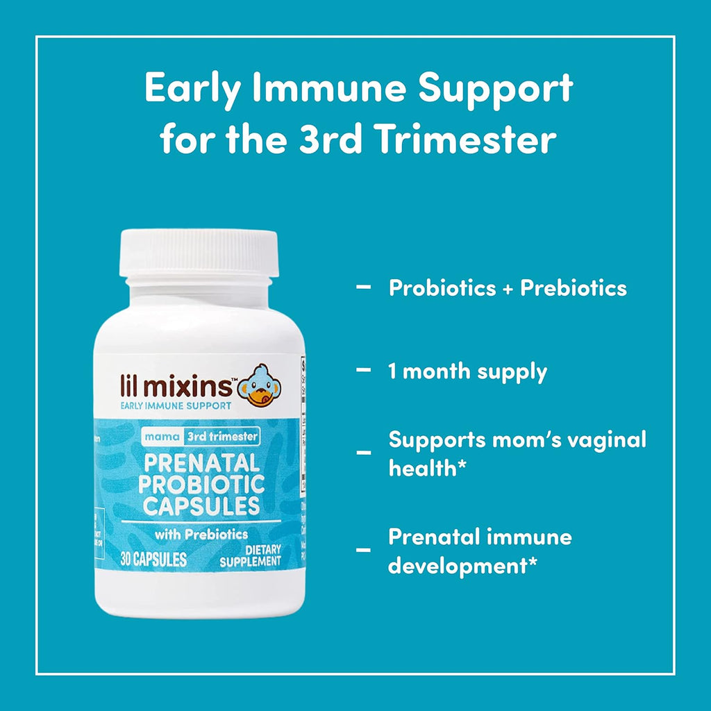 Lil Mixins Early Allergen Prenatal Probiotics - Probióticos prenatales para mujer y bebé - L. rhamnosus y L. acidophilus - Cápsulas, suministro para 1 mes