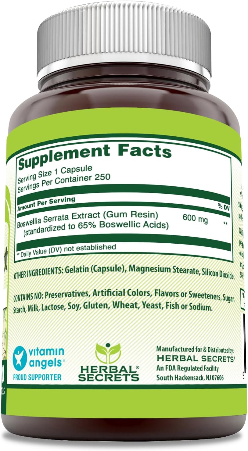 Herbal Secrets Extracto de Boswellia Serrata (65% Ácidos Boswélicos) 600 mg, 250 Cápsulas