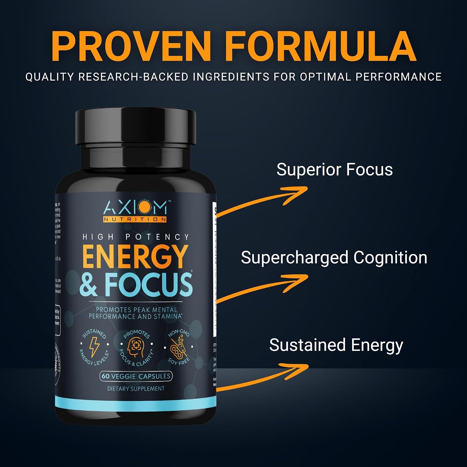 Axiom Nutrition Energy and Focus Extra Strength - 200mg Cafeína y Melena de León, 60 Cápsulas