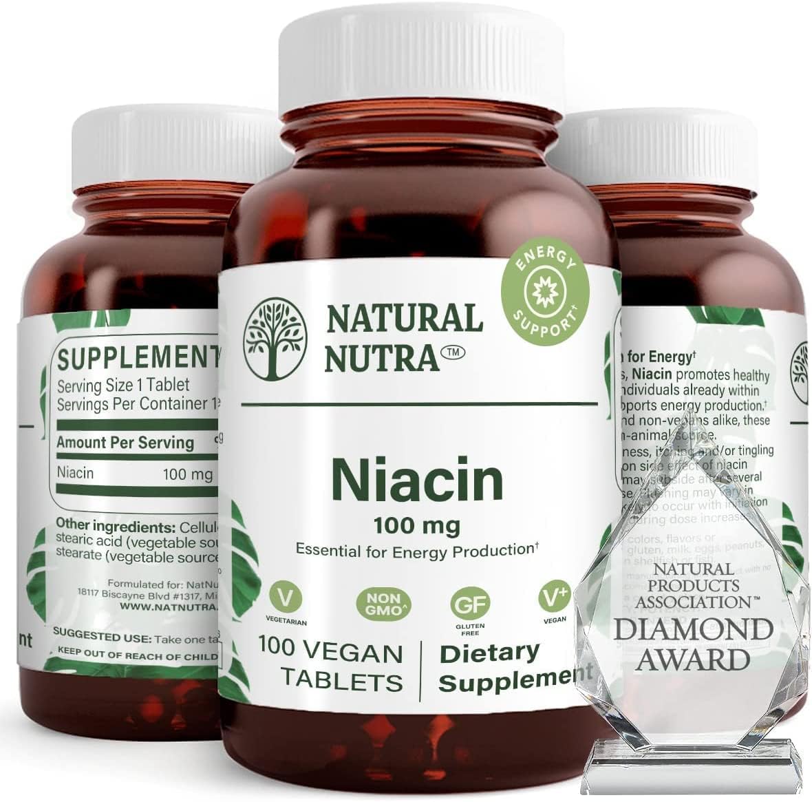 Natural Nutra Niacina 100 mg – Suplemento de Vitamina B3, 100 Comprimidos (Pack de 3)