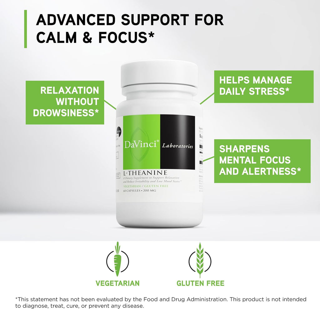 DAVINCI Labs L-Teanina - 200 mg por Servicio - 60 Cápsulas Vegetarianas