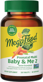 MegaFood Baby & Me 2 - Vitaminas prenatales con folato, colina, hierro, yodo - 60 comprimidos (30 dosis)