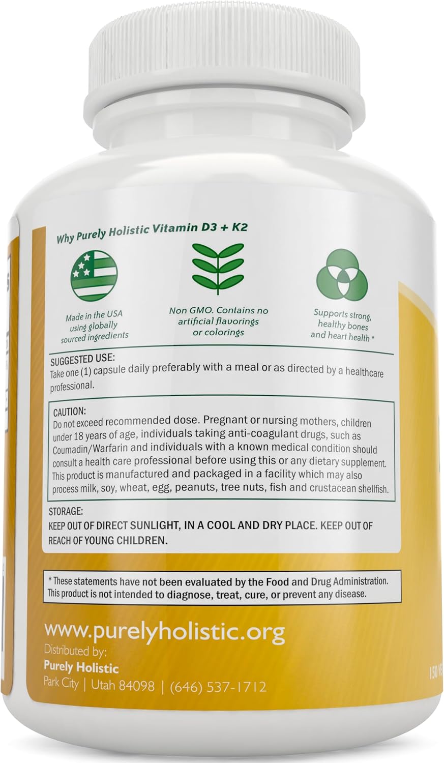 Vitamina D3 y K2, 5000 UI + 90 mcg, 150 Cápsulas