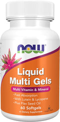 NOW Foods Liquid Multi Gels con Luteína y Licopeno, más Aceite de Linaza, 60 Cápsulas Blandas