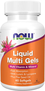 NOW Foods Liquid Multi Gels con Luteína y Licopeno, más Aceite de Linaza, 60 Cápsulas Blandas