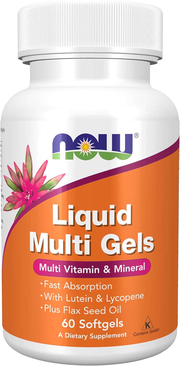 NOW Foods Liquid Multi Gels con Luteína y Licopeno, más Aceite de Linaza, 60 Cápsulas Blandas