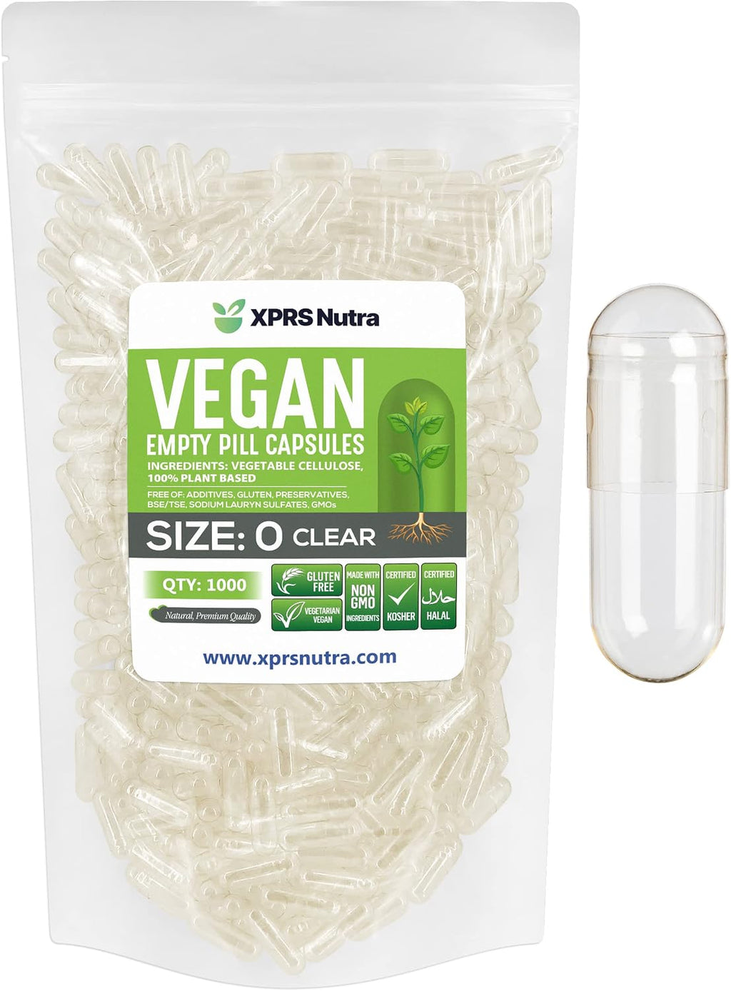 XPRS Nutra Cápsulas Vacías Veganas Tamaño 0 - 1000 Unidades - Cápsulas Vegetarianas para Rellenar - DIY Suplementos (Multicolor)
