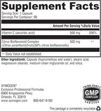 XYMOGEN Bio C 1:1 - Vitamina C con Bioflavonoides Cítricos, 500 mg, 90 Cápsulas
