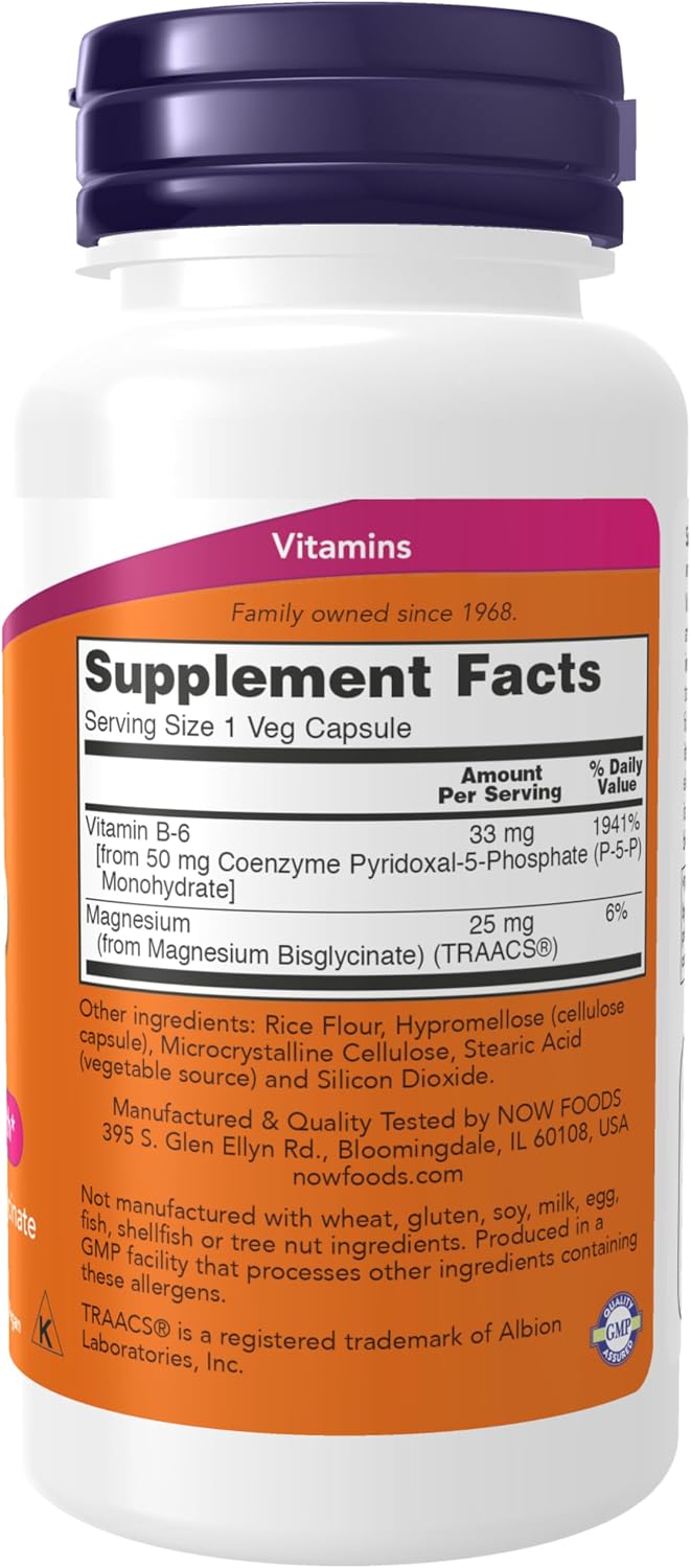 NOW Foods P-5-P 50 mg con Coenzima B-6 + Mg Bisglicinato, 90 Cápsulas Veganas