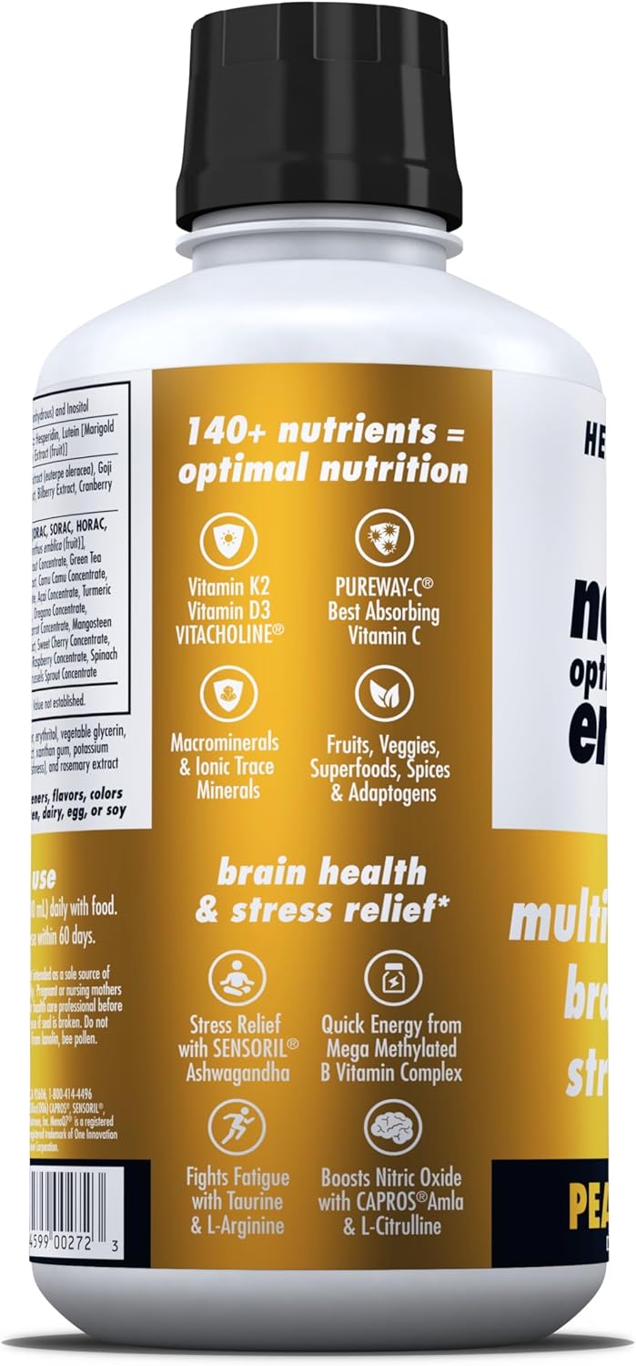 HEALTH DIRECT - Nature's Optimal Nutrition Energize Líquido Multivitamínico Superfood - 140+ Nutrientes - Claridad Mental y Energía - Apoyo Inmunológico y Cardiovascular – 30 Dosis – Melocotón Mango