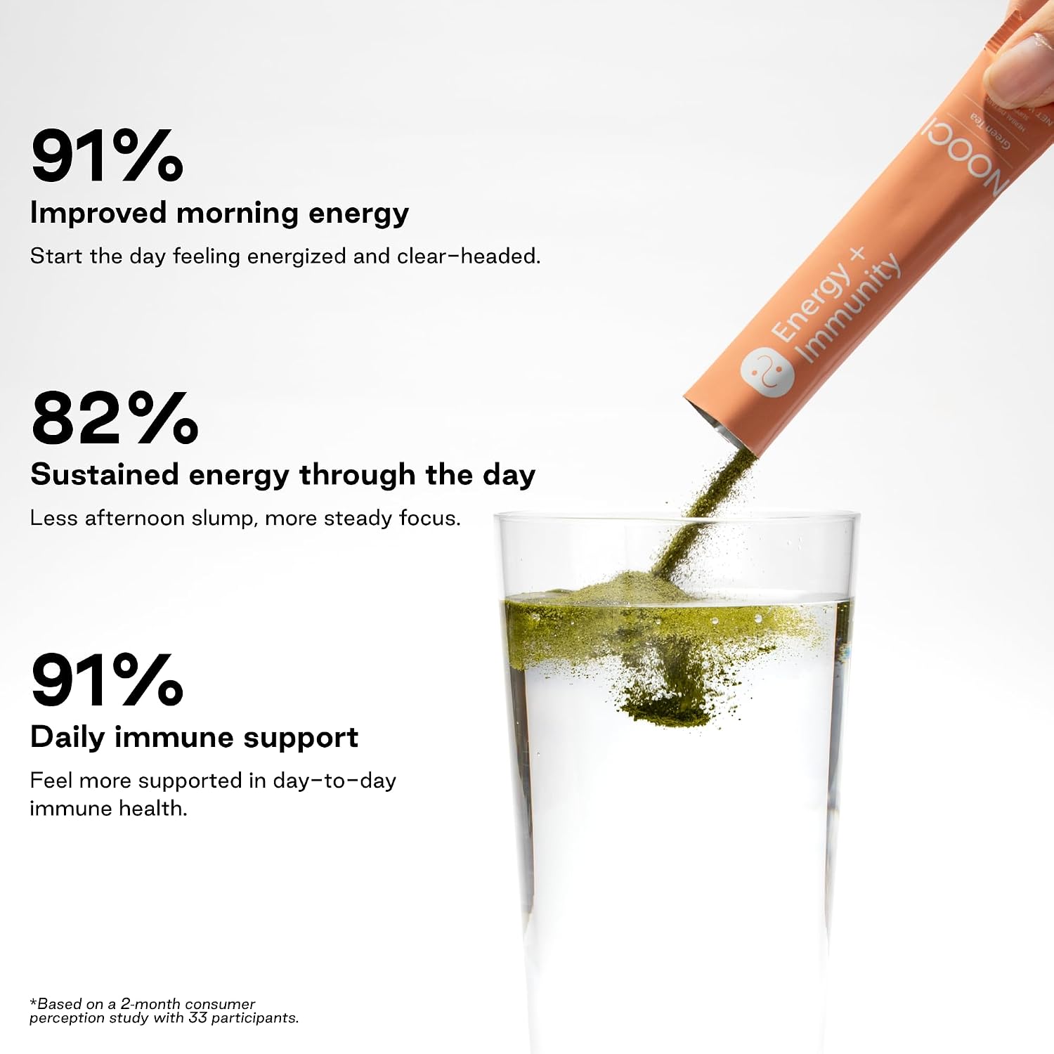 NOOCI Energy + Immunity: Suplemento de energía herbal con ginseng y cola de pavo, 20 sobres