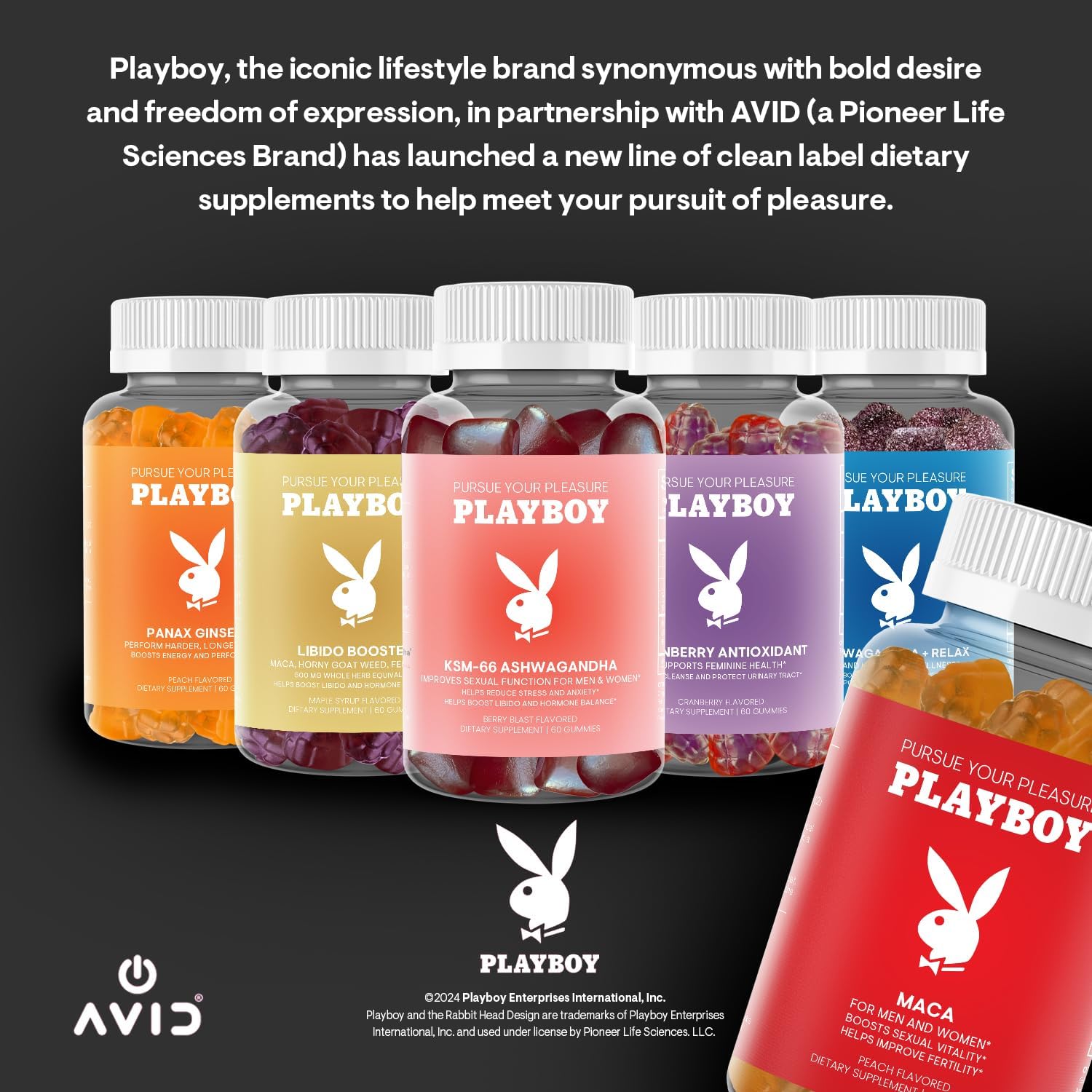 Playboy - Gominolas de Maca para Hombres y Mujeres (60 unidades - Sabor Melocotón) - Extracto 4:1 de Maca Peruana - 100% Natural, Vegano, Sin OGM