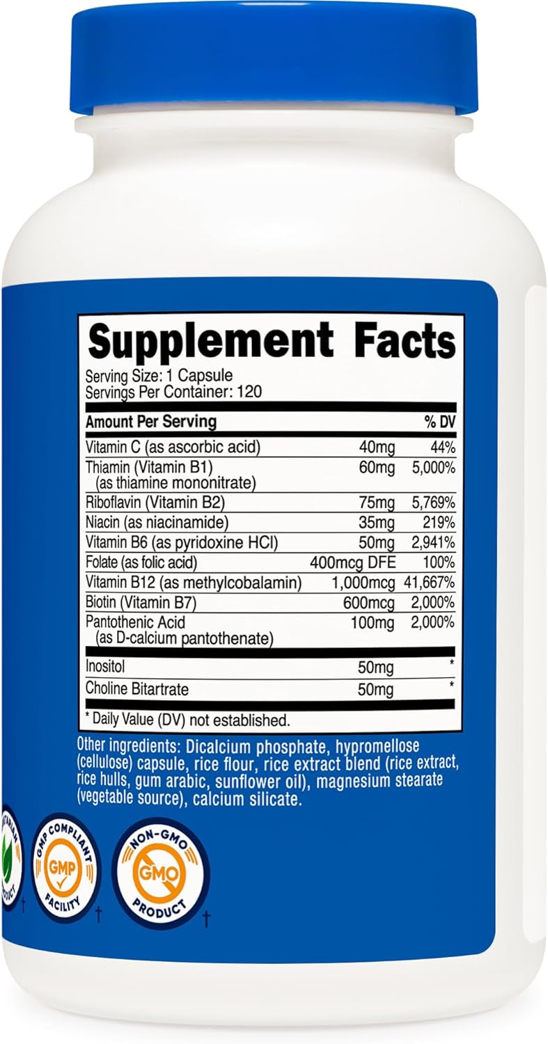 Nutricost High Potency B Complex with Vitamin C, 462mg, 120 Capsules