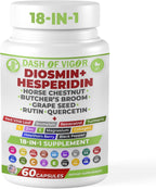 Dash of Vigor 18-en-1 Suplemento de Diosmina y Hesperidina con Quercetina, Bromelina, Zinc, Vitamina C, Rutina, Castaño de Indias y Escoba de Carnicero, 60 Cápsulas