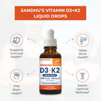 Sandhu's Gotas de Vitamina D3 y K2 para Adultos | 5000 UI D3, 120 mcg K2, 2 x 30 ml