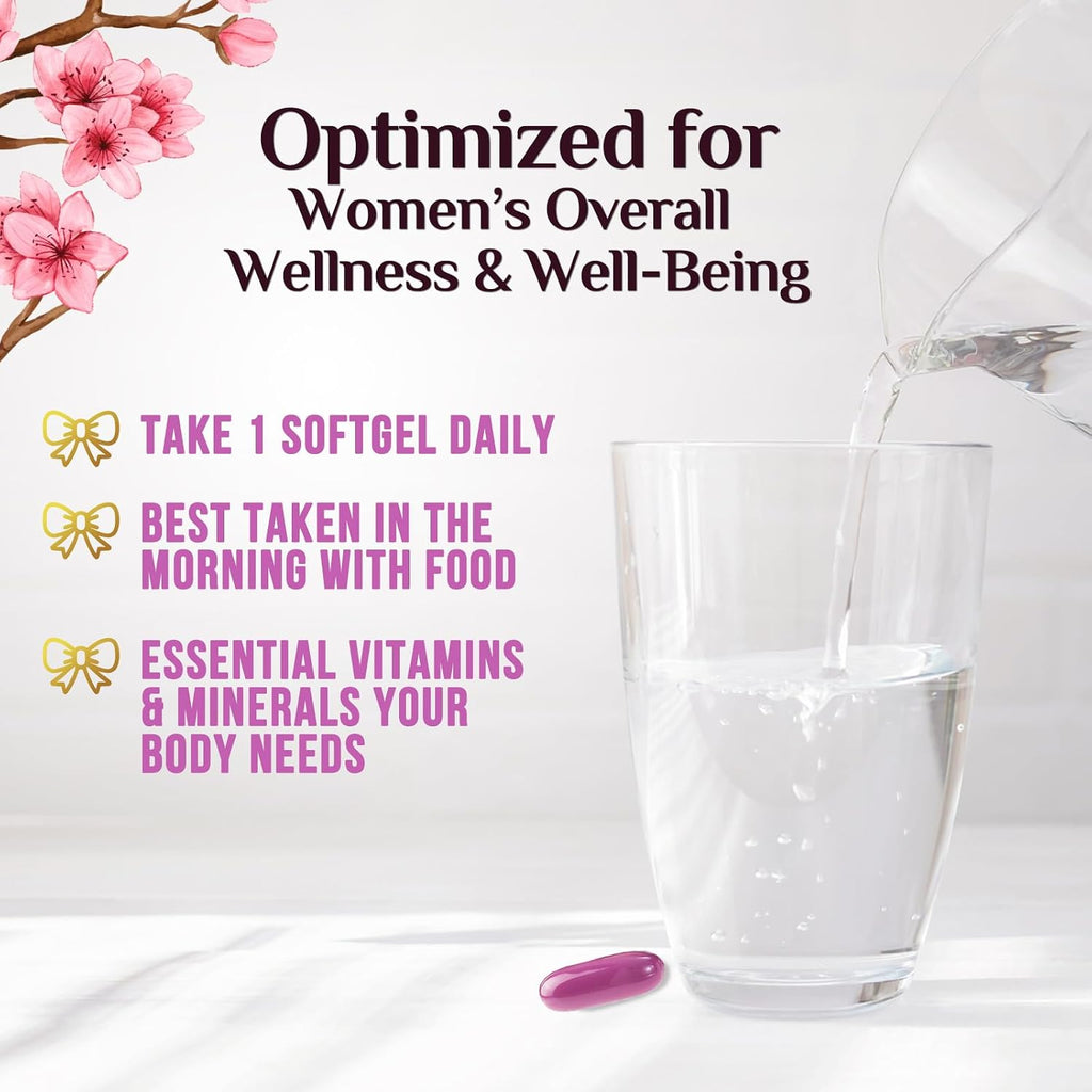 Multivitamínico para Mujeres - Completo Diario con Calcio, Ácido Fólico, Vitaminas A, C, D, E y Grupo B, Zinc y Hierro - Apoyo para Huesos, Energía e Inmunidad - 120 Cápsulas Blandas
