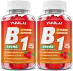 Gominolas de Vitamina B1 500mg con Magnesio, Suplemento de Tiamina para Adultos y Niños, Sabor Frambuesa, Pack de 2 (120 unidades)