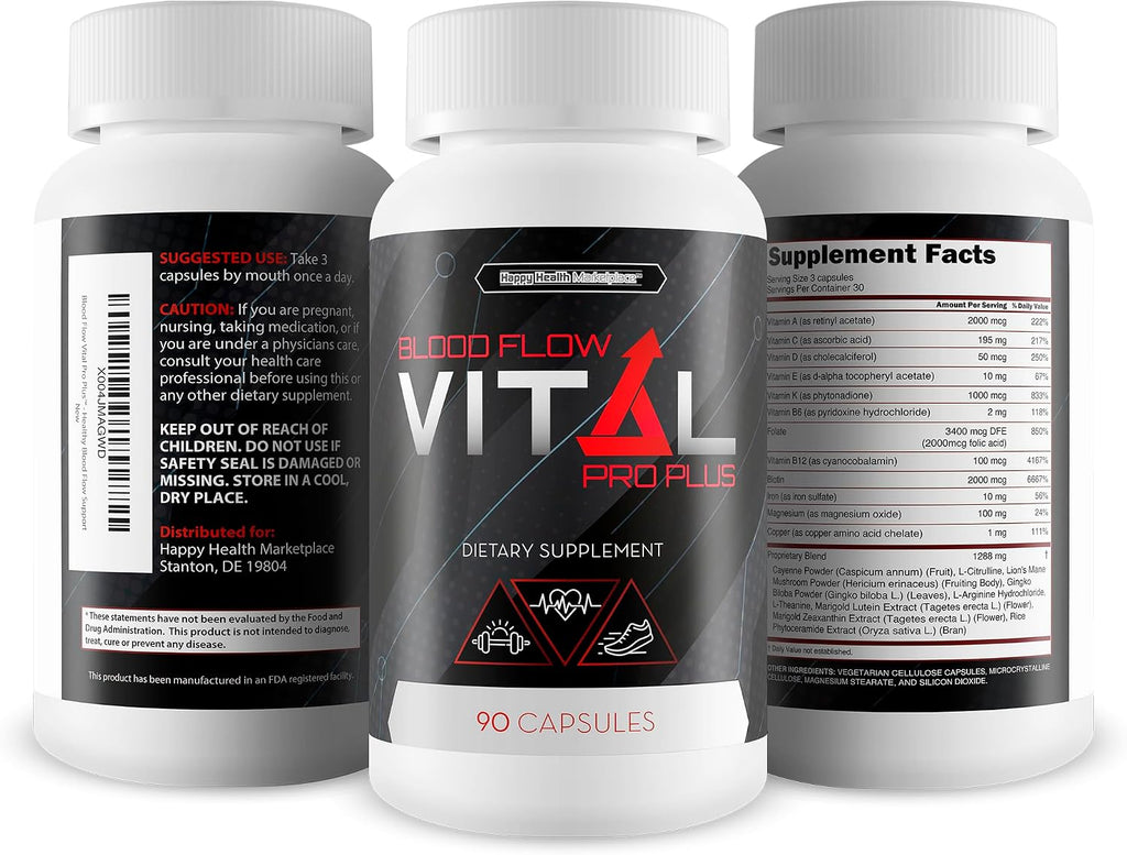 Blood Flow Vital Pro Plus - Fórmula Mejorada - Suplemento de Circulación para Hombres