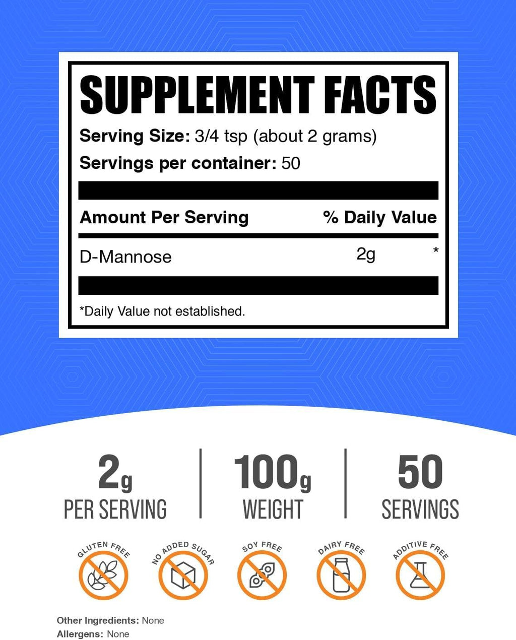 BulkSupplements.com D-Mannose en Polvo - Suplemento de D-Manosa para la Salud del Tracto Urinario - Sin Sabor y Sin Gluten, 2g por Ración, 100g