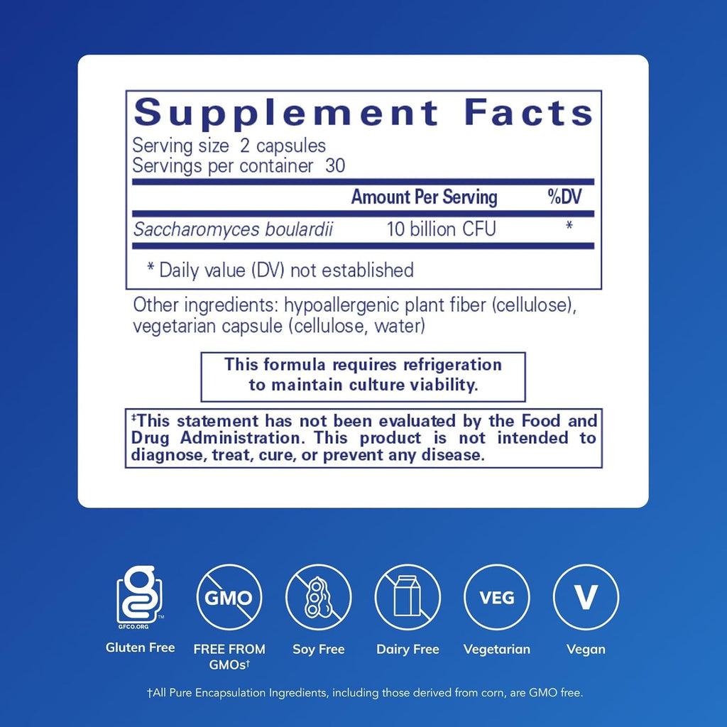 Pure Encapsulations Saccharomyces Boulardii - Probiótico Natural - 60 Cápsulas