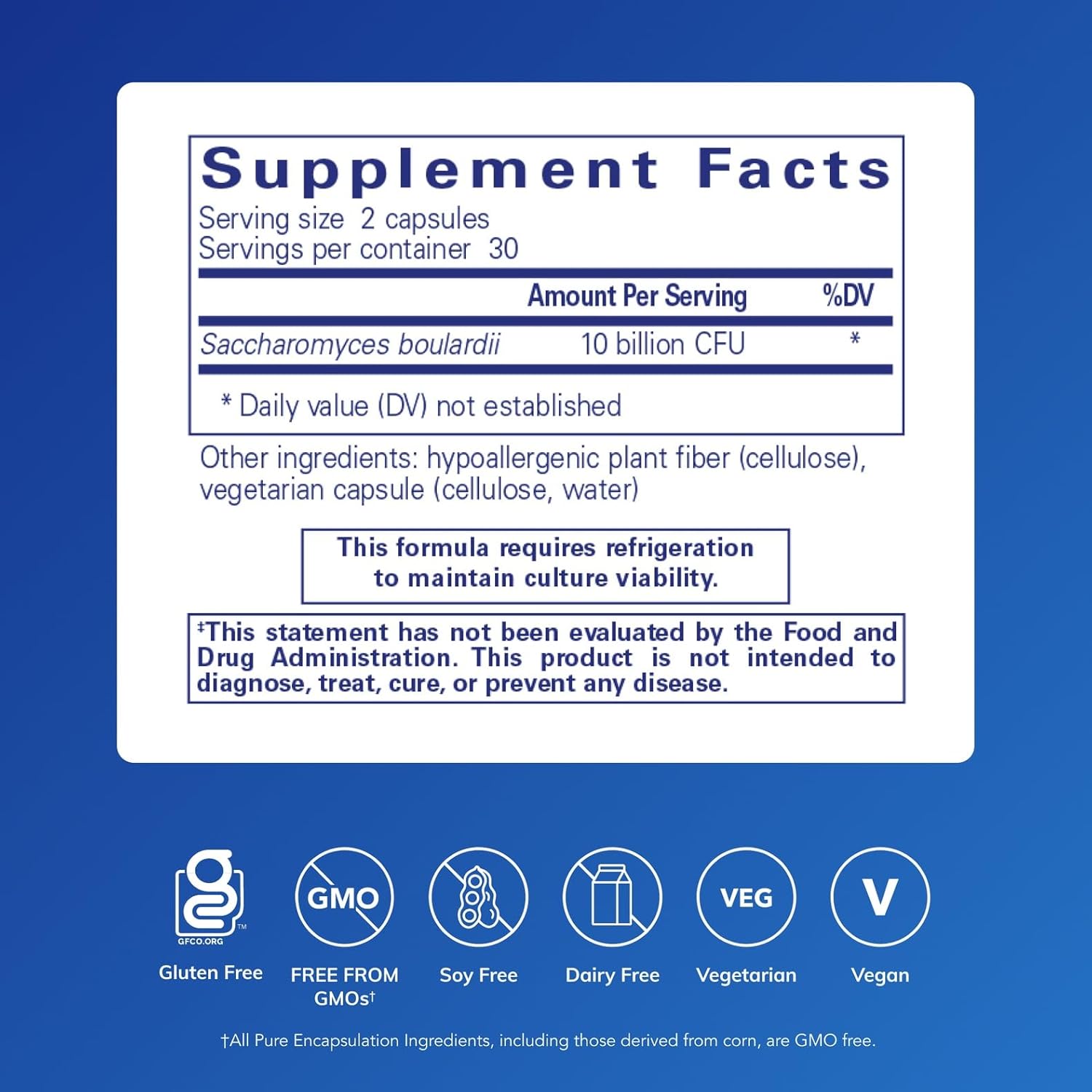 Pure Encapsulations Saccharomyces Boulardii - Probiótico Natural - 60 Cápsulas