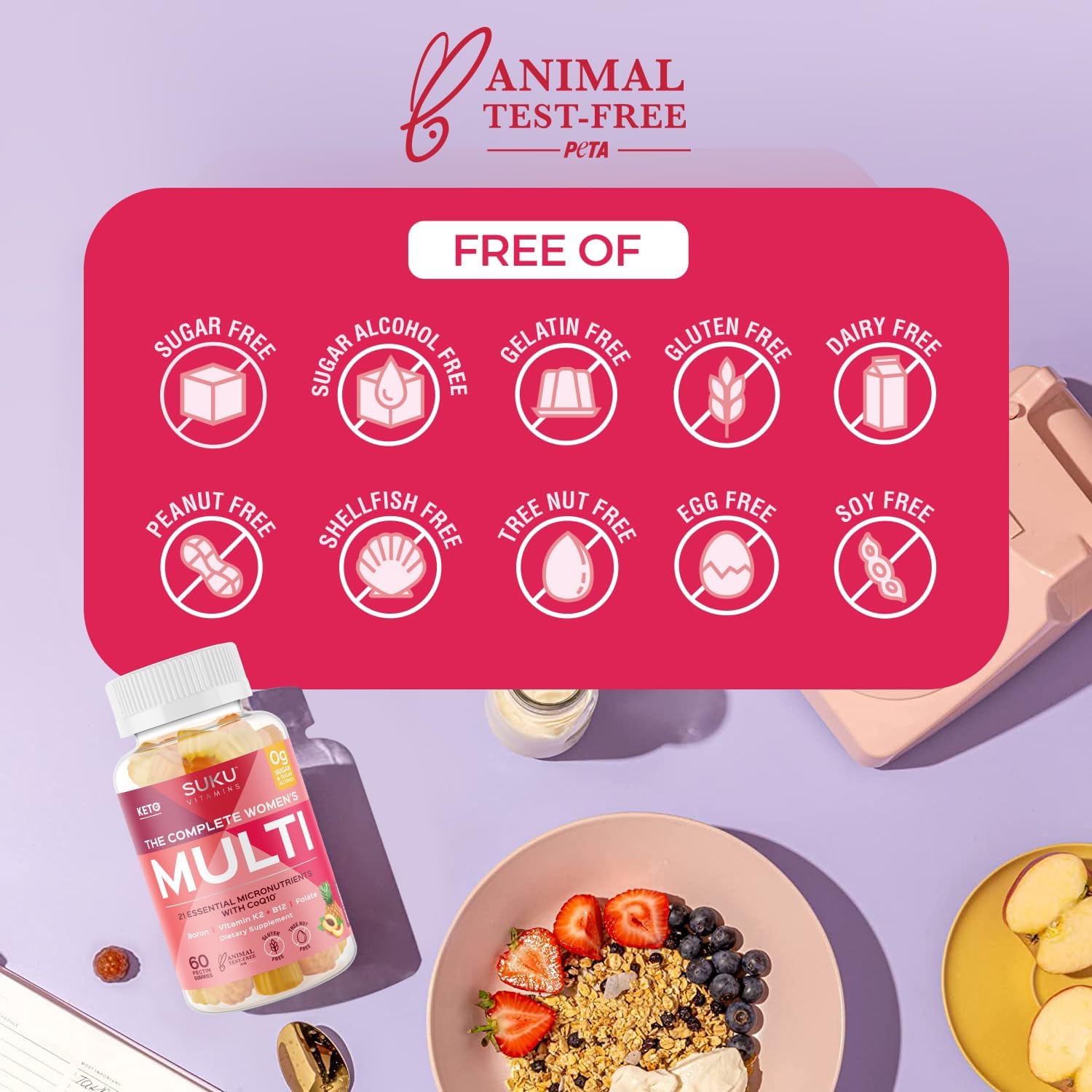 SUKU Multivitamínico Completo para Mujeres - 60 Gominolas sabor Piña y Melocotón