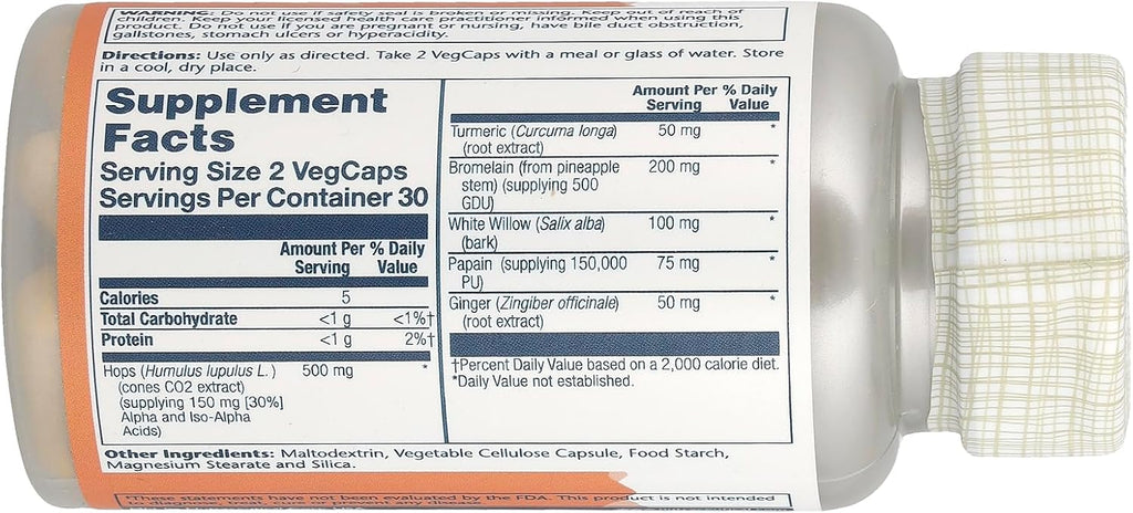 Solaray IbuActin Extra Strength – Suplemento Herbal para el Bienestar Muscular y Articular – Corteza de Sauce Blanco, Bromelina, Cúrcuma y Jengibre – 60 Cápsulas Vegetales