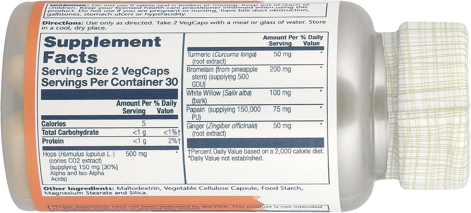 Solaray IbuActin Extra Strength – Suplemento Herbal para el Bienestar Muscular y Articular – Corteza de Sauce Blanco, Bromelina, Cúrcuma y Jengibre – 60 Cápsulas Vegetales
