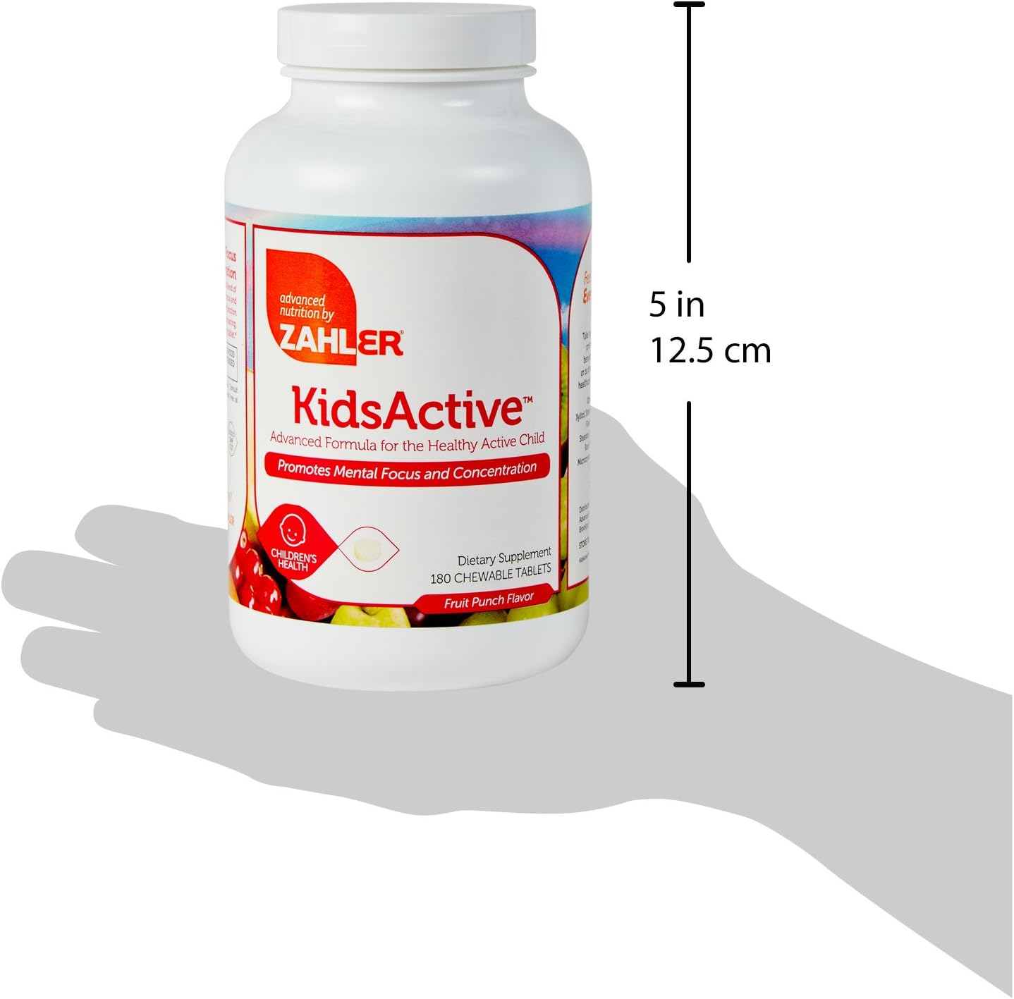 Zahler KidsActive - Fórmula de concentración para niños, 180 comprimidos masticables sabor ponche de frutas