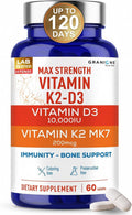 Granions Max Strength Vitamina D3 K2 10.000 UI + 200 mcg MK-7, 60 Comprimidos