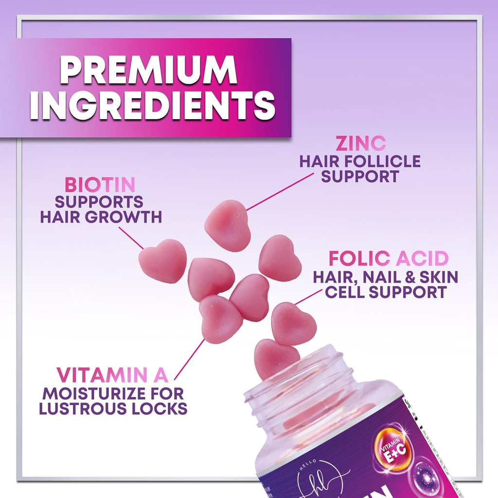 Gominolas de Biotina 5000 mcg con Vitaminas E y C para Cabello, Piel y Uñas - Hello Lovely! (120 unidades)