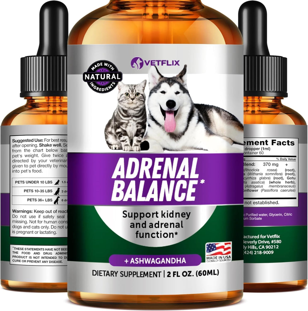 Adrenal Support Liquid Supplement for Dogs, Cats, Puppies & Kittens, 2 Oz