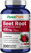 NusaPure Raíz de Remolacha Orgánica, 400 mg, 200 Cápsulas Vegetales (Vegano, Sin OGM)