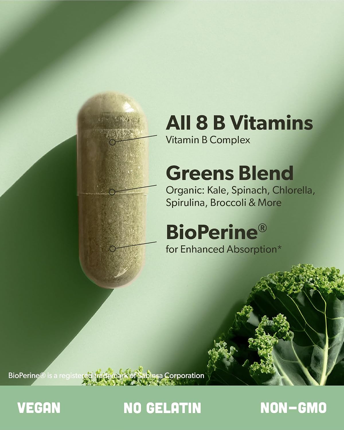 Sapling Complejo B Vegano - Mezcla de Alimentos Integrales con Vitaminas B1, B2, B3, B5, B6, B7, Folato, B12 - 60 Cápsulas